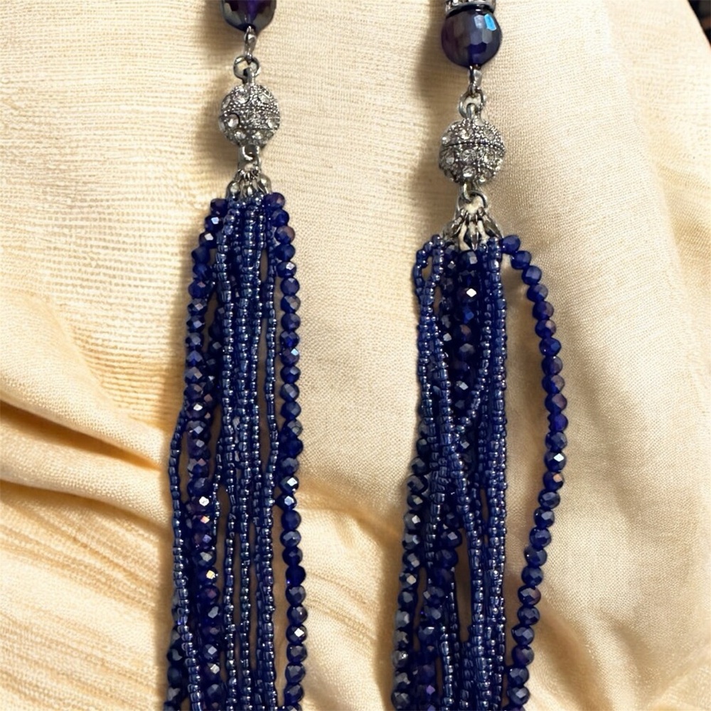 Deep Blue Beaded Statement Necklace - image 2